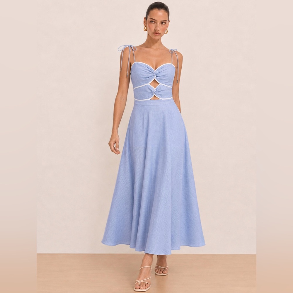 Commense Cutout Midi Dress in Light Blue
